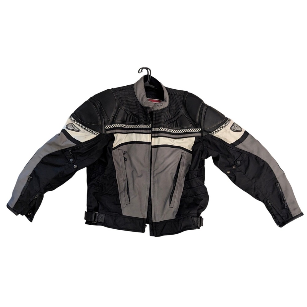 Firstgear Mens XL Motorcycle Jacket‎ Leather Mesh Padded Racing Black Grey White